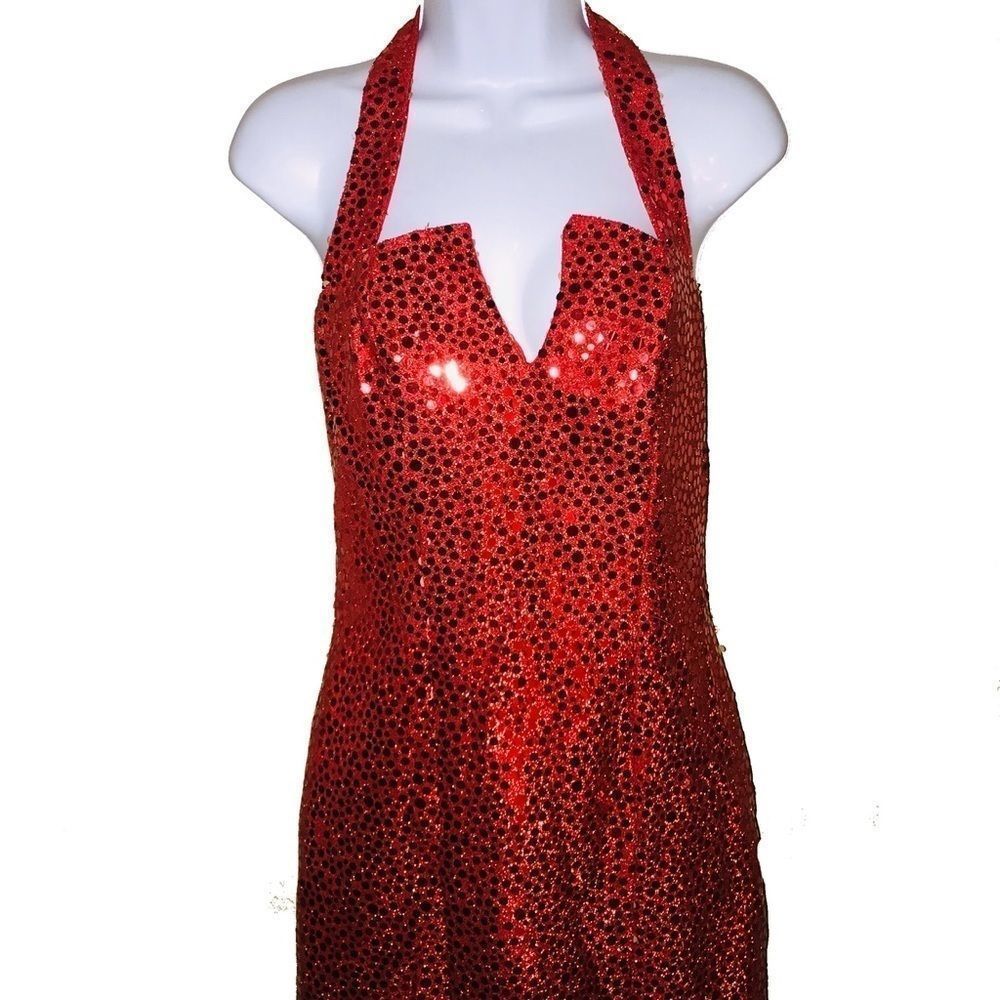 Vintage Alfred Angelo Vintage Red Halter Sequin Dress